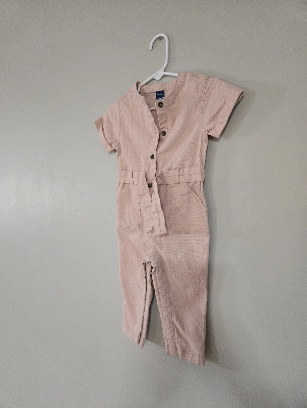 Old Navy Baby Girls Pink Utility Jumpsuit Romper 12-18M Belted Button Front